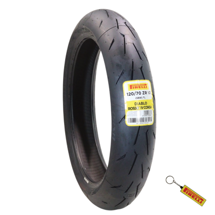Pirelli Diablo Rosso IV Corsa 120/70 ZR17 (58W) TL Front Motorcycle Tire, High-Performance Sport Tire for Street Riding, Enhanced Dry Grip, Responsive Handling and Cornering Stability with Keychain