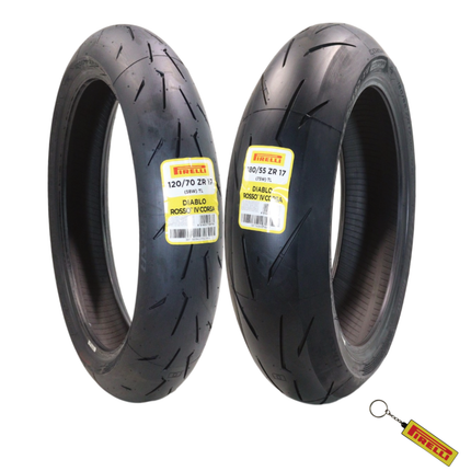 Pirelli Diablo Rosso IV Corsa Front 120/70ZR17 M/C TL (58W) & 180/55ZR17 M/C TL (73W) Motorcycle Tires  - High Performance, Durable, & Reliable Tire for Street Racing Bikes w/ Keychain