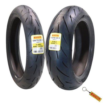 Pirelli Diablo Rosso IV Corsa 120/70ZR17 Front & 200/60-17 Rear Bundle, High-Performance Sport Tire for Street Riding, Enhanced Dry Grip, Responsive Handling and Cornering Stability with Keychain