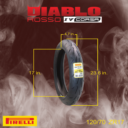 Pirelli Diablo Rosso IV Corsa 120/70ZR17 Front & 200/60-17 Rear Bundle, High-Performance Sport Tire for Street Riding, Enhanced Dry Grip, Responsive Handling and Cornering Stability with Keychain