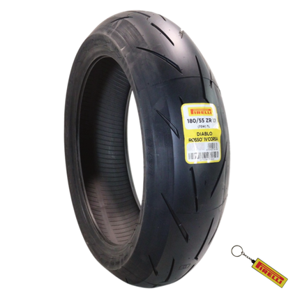 Pirelli Diablo Rosso IV Corsa 180/55 ZR17 (58W) TL Front Motorcycle Tire, High-Performance Sport Tire for Street Riding, Enhanced Dry Grip, Responsive Handling and Cornering Stability with Keychain