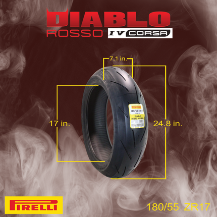 Pirelli Diablo Rosso IV Corsa 180/55 ZR17 (58W) TL Front Motorcycle Tire, High-Performance Sport Tire for Street Riding, Enhanced Dry Grip, Responsive Handling and Cornering Stability with Keychain