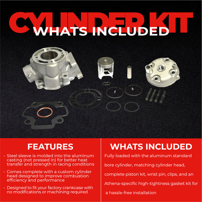 Athena P400250100006 Standard Bore Cylinder Kit with Cylinder Head (44.5mm, 65cc) - Premium 2-Stroke Top End Rebuild Kit, Compatible with Kawasaki KX65 & Suzuki RM65 2000-2024