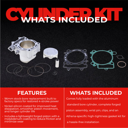 Athena P400250100009 Standard Bore Cylinder Kit (96mm, 450cc) - Premium 4-Stroke Top End Rebuild Kit with Forged Piston & Gaskets, Compatible with Kawasaki KFX450R ATV 2008-2014