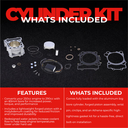 Athena P400485100032 290cc Big Bore Cylinder Kit (83mm Bore) - High-Performance Forged Piston Upgrade, Converts 250cc to 290cc, Compatible with Yamaha WR250R & WR250X (2008-2021)