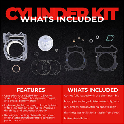Athena P400485100073 304cc Big Bore Cylinder Kit (85mm Bore) - Forged Piston Performance Upgrade, Converts 250cc to 304cc, Compatible with Yamaha YZ250F & WR250F 2019-2023