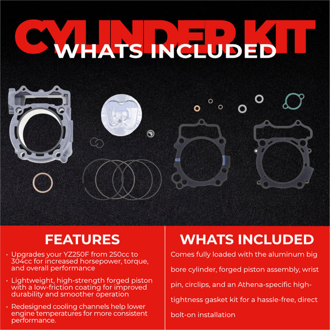 Athena P400485100073 304cc Big Bore Cylinder Kit (85mm Bore) - Forged Piston Performance Upgrade, Converts 250cc to 304cc, Compatible with Yamaha YZ250F & WR250F 2019-2023