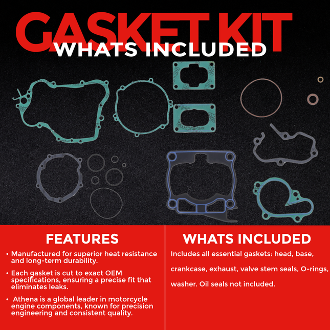 Athena P400485850116 Full Gasket Kit for Yamaha YZ125 (1999‑2004) – Complete Engine Gasket Set for 2‑Stroke Rebuilds (Oil Seals Not Included)