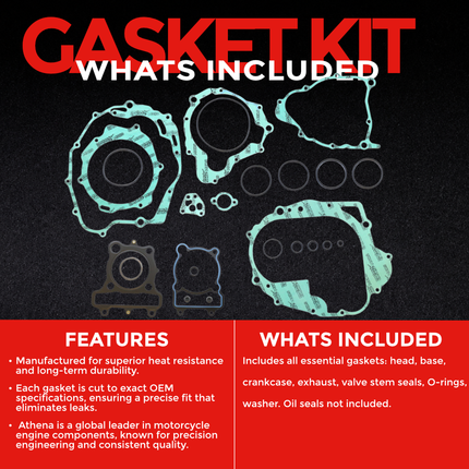 Athena P400485850225 Full Gasket Kit for Yamaha 225 & 250 Bear Tracker, Timberwolf & YFM (1986‑2002) – Complete Engine Gasket Set (Oil Seals Not Included)