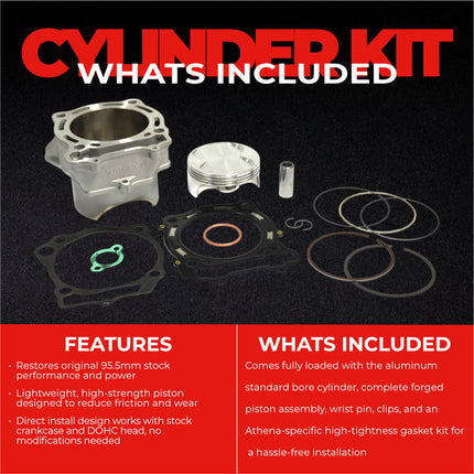 Athena P400510100007 Standard Bore Cylinder Kit (95.5mm, 450cc) - Premium 4-Stroke Top End Rebuild Kit with Forged Piston & Gaskets, Compatible with Suzuki LT-R450 QuadRacer 2006-2011