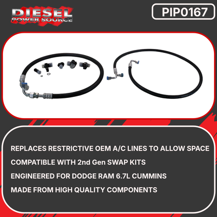 ADiesel Power Source A/C Line Relocation Kit 2010-2018 Dodge Ram 2500/3500 6.7 Cummins Diesel – Direct Fit Clearance for Compound Turbo / 2nd Gen Swap – OEM Quality Replacement Lines & Fittings