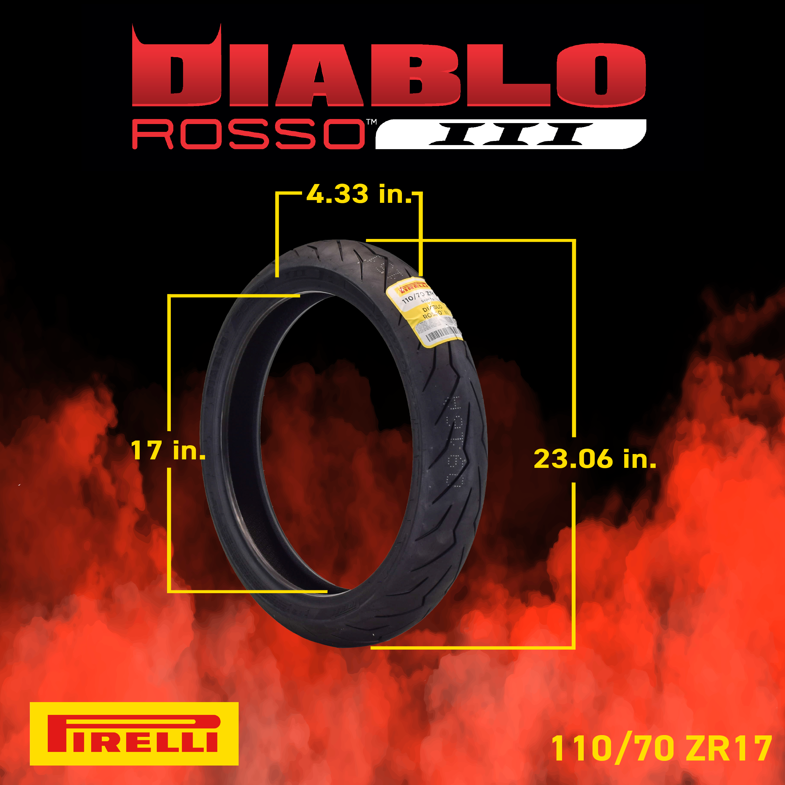 Pirelli 871-1151 Single Diablo Rosso III 110/70ZR17 54W Front Motorcycle Tire