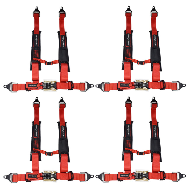 PROGUARD Red 4-Point Harness with 2" Nylon Straps (4 Pck) - Universal Off-Road Safety Belt fits Polaris, Can-Am, Kawasaki, Yamaha UTVs, ATVs, Side-by-Sides
