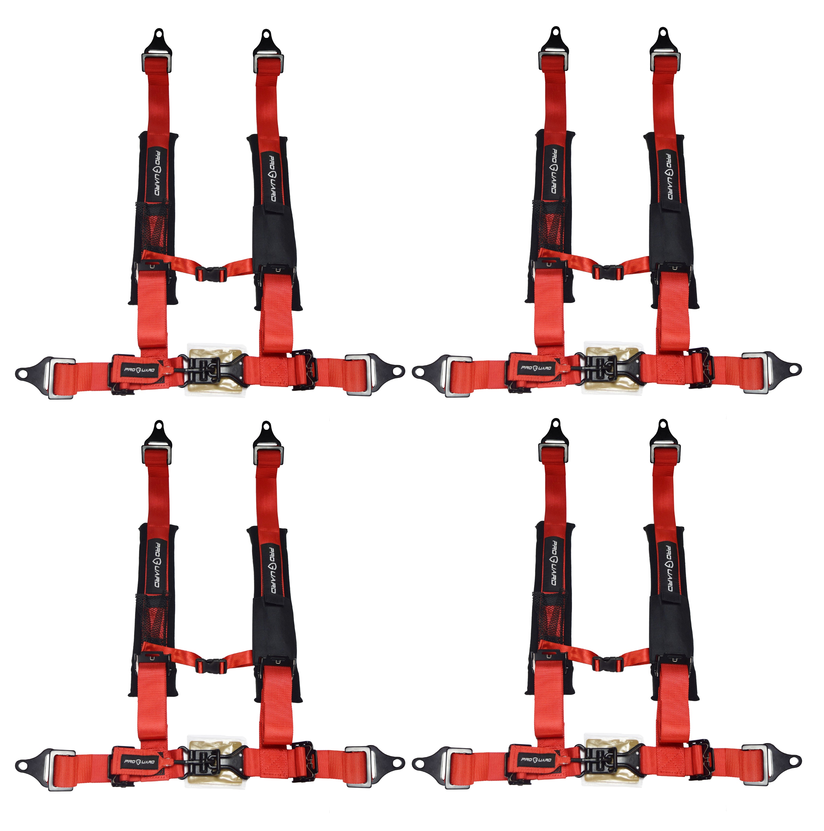 PROGUARD Red 4-Point Harness with 2" Nylon Straps (4 Pck) - Universal Off-Road Safety Belt fits Polaris, Can-Am, Kawasaki, Yamaha UTVs, ATVs, Side-by-Sides