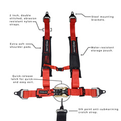 ProGuard Red 5 Point Universal Off-Road Harness 2" Straps 2pk w/ Bypass Clip