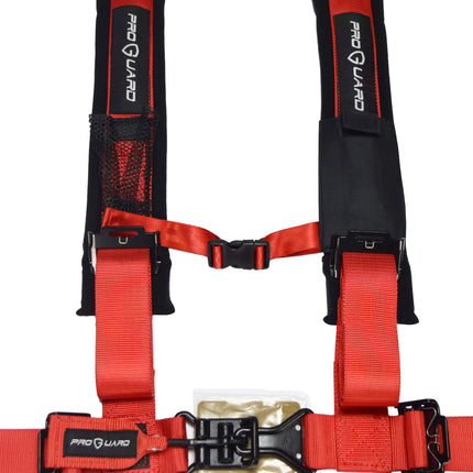 PROGUARD Red 4 Point Universal UTV Off-Road Harness 2" Straps w/ Bypass Clip