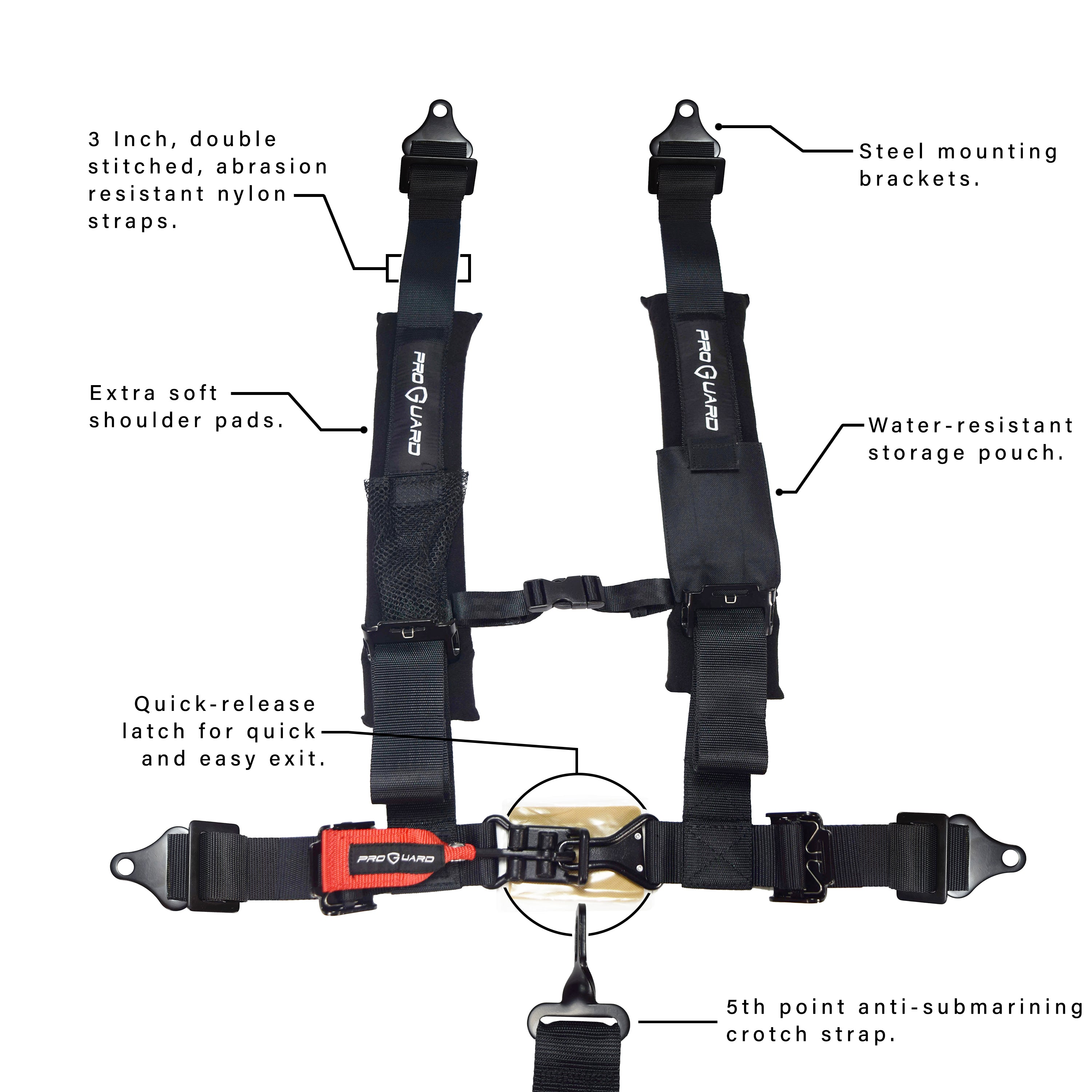 ProGuard Offroad (2) Harnesses - Black 3" Straps 5 Points of Contact Bypass Clip