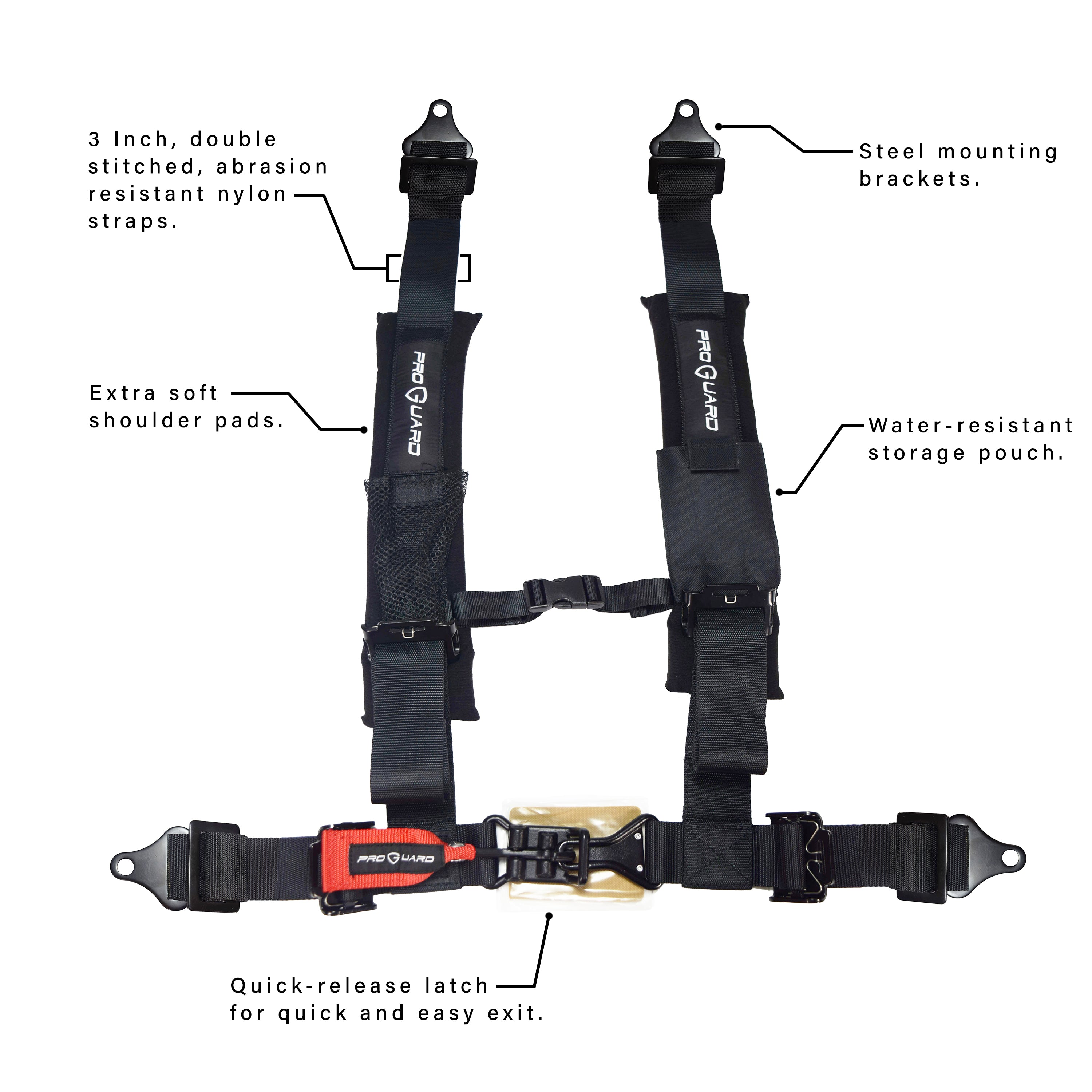 ProGuard Offroad Harness (Black) 3" Straps & 4 Points of Contact & Bypass Clip