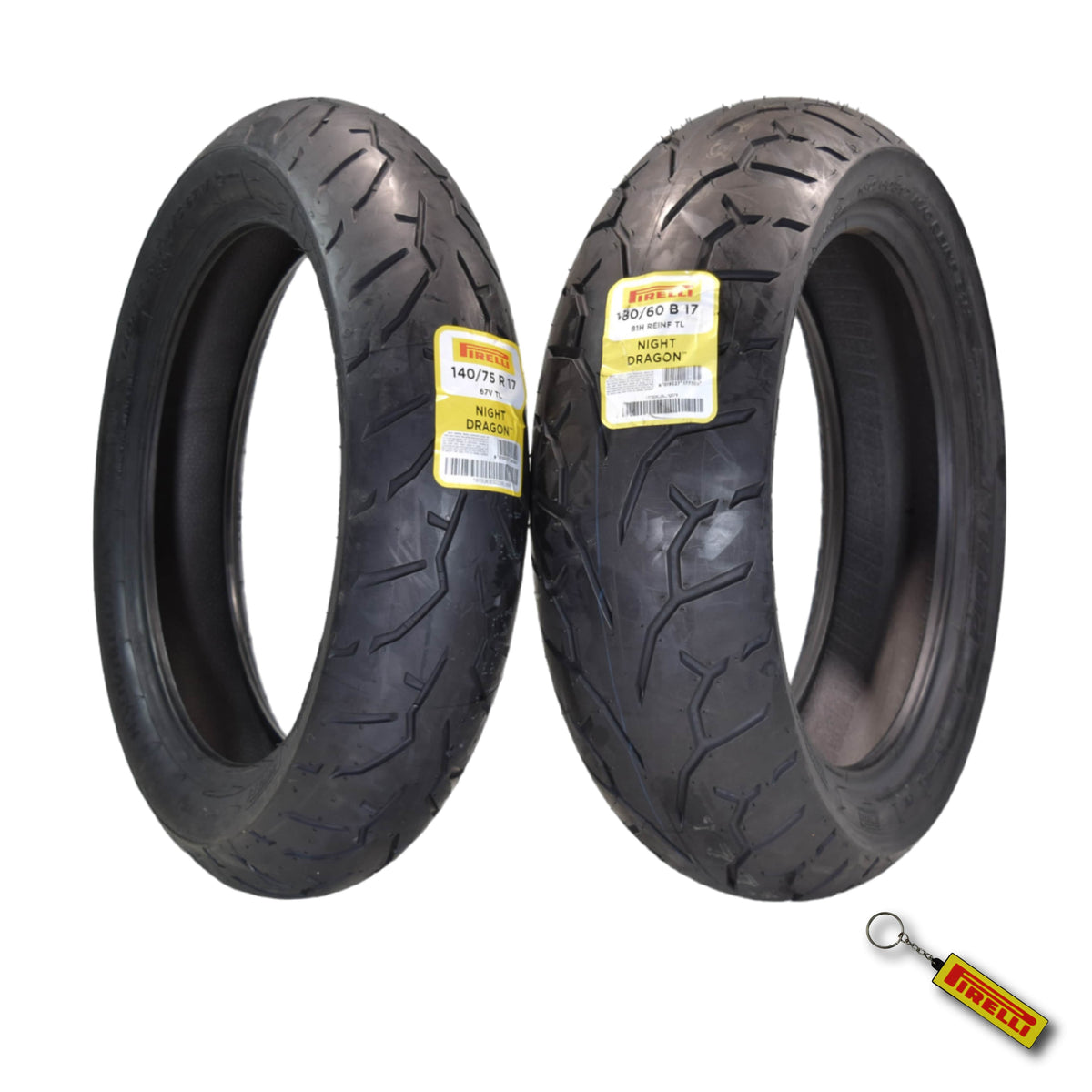 Pirelli Night Dragon 140/75R17 and 180/60B17 Motorcycle Tires with Keychain