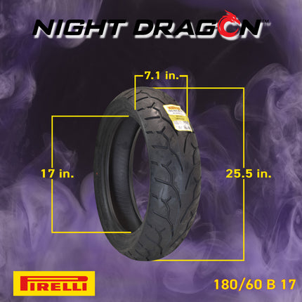 Pirelli Night Dragon Tire Set: 140/75R17 M/C 67V TL Front & 180/60B17 M/C 81H REINFTL Rear Cruiser Motorcycle Tires - Superior Traction & Handling for High-Performance Cruisers with Keychain