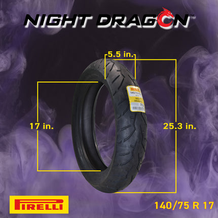 Pirelli Night Dragon Tire Set: 140/75R17 M/C 67V TL Front & 180/70B15 M/C 76H TL Rear Cruiser Motorcycle Tires - Superior Traction & Handling for High-Performance Cruisers with Keychain
