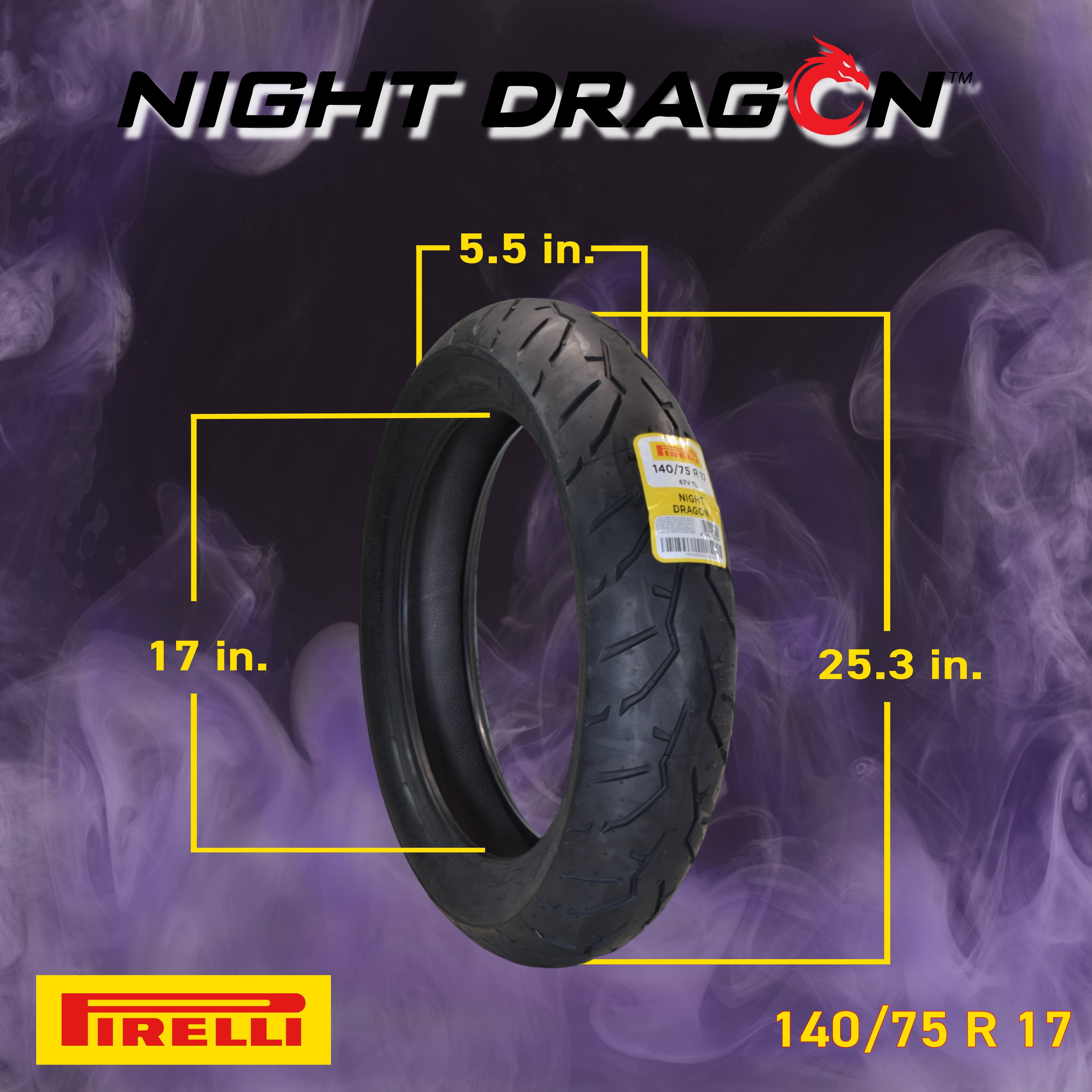 PIRELLI NIGHT DRAGON-140/75 R 17 M/C (67V) TL Pirelli Night Dragon 240/40VR18 M/C 79V Cruiser Motorcycle Rear Tire w/ Keychain