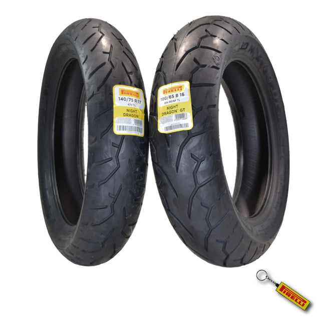Pirelli Night Dragon Tire Set: 140/75R17 M/C 67V TL Front & 180/65B16 M/C 81H REINFTL Rear Cruiser Motorcycle Tires - Superior Traction & Handling for High-Performance Cruisers with Keychain