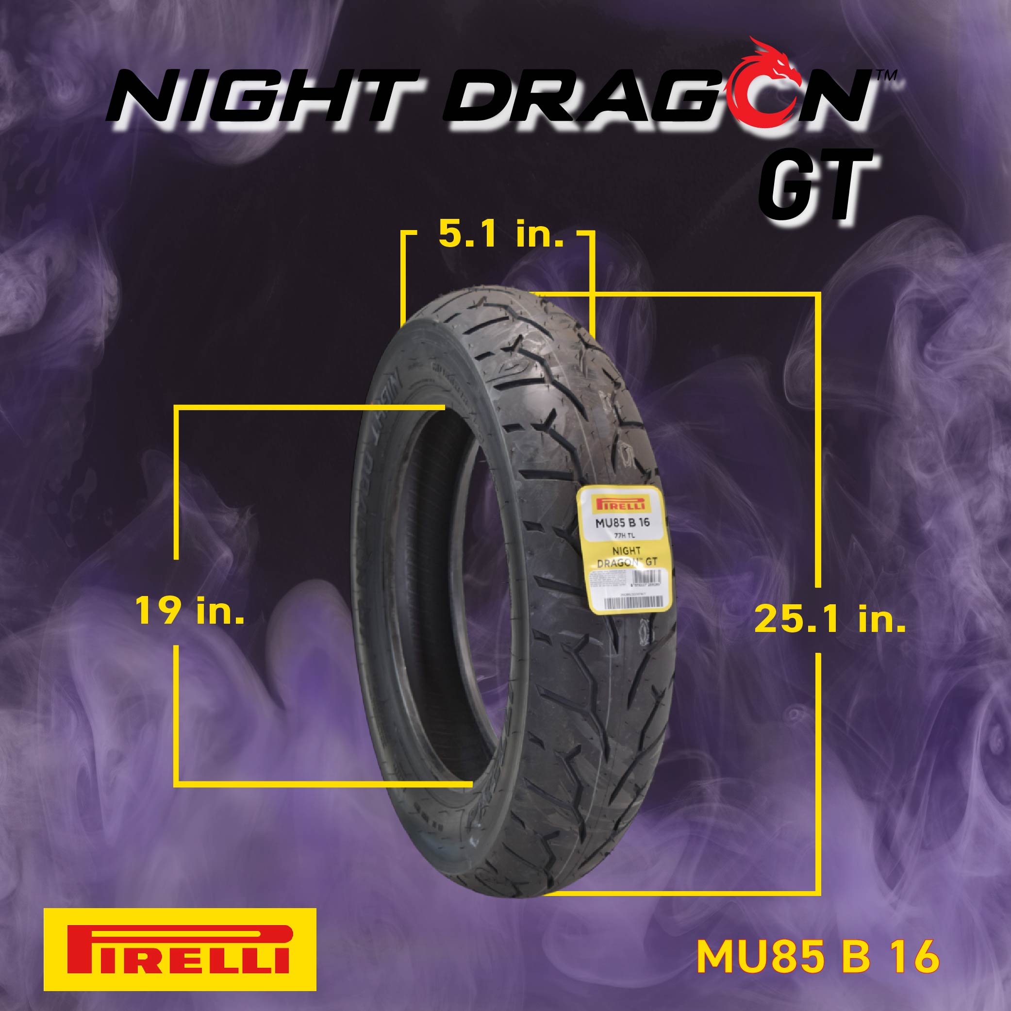 PIRELLI NIGHT DRAGON-140/75 R 17 M/C (67V) TL Pirelli Night Dragon GT MU85B16 M/C 77H Cruiser Motorcycle Rear Tire w/ Keychain