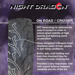 PIRELLI NIGHT DRAGON-140/75 R 17 M/C (67V) TL Pirelli Night Dragon GT 180/60R16 M/C 80H REINFTL Cruiser Motorcycle Rear Tire w/ Keychain