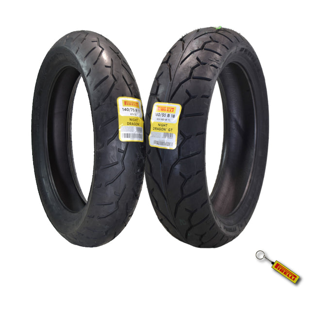 Pirelli Night Dragon Tire Set: 140/75R17 M/C 67V TL Front & 180/55B18 M/C 80H REINFTL Rear Cruiser Motorcycle Tires - Superior Traction & Handling for High-Performance Cruisers with Keychain
