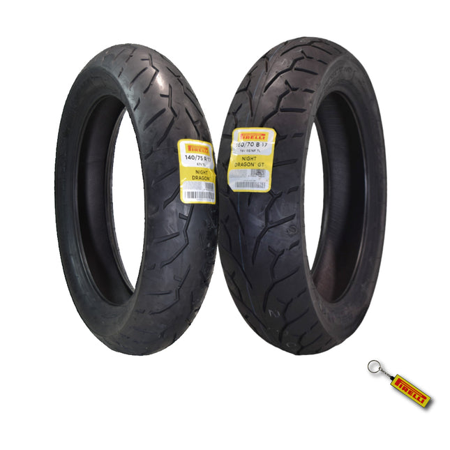 Pirelli Night Dragon Tire Set: 140/75R17 M/C 67V TL Front & 160/70B17 M/C 79V REINFTL Rear Cruiser Motorcycle Tires - Superior Traction & Handling for High-Performance Cruisers with Keychain