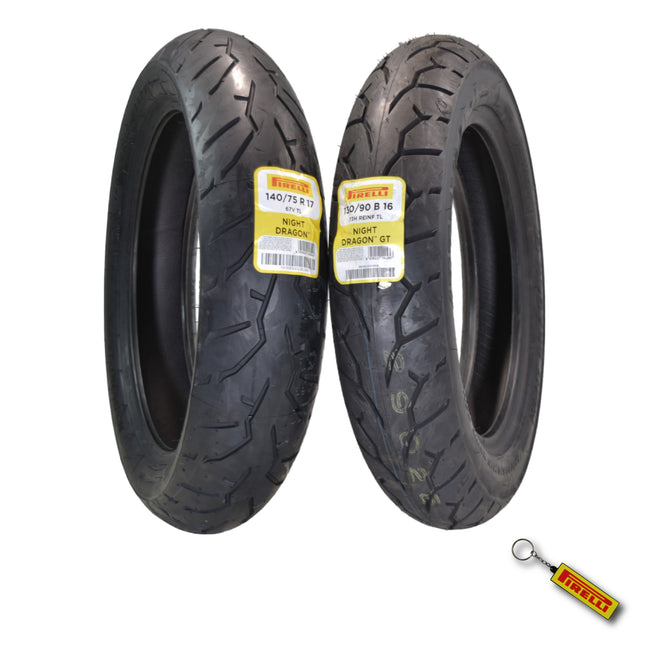 Pirelli Night Dragon Tire Set: 140/75R17 M/C 67V TL Front & 130/90B16 M/C 73H REINFTL Rear Cruiser Motorcycle Tires - Superior Traction & Handling for High-Performance Cruisers with Keychain