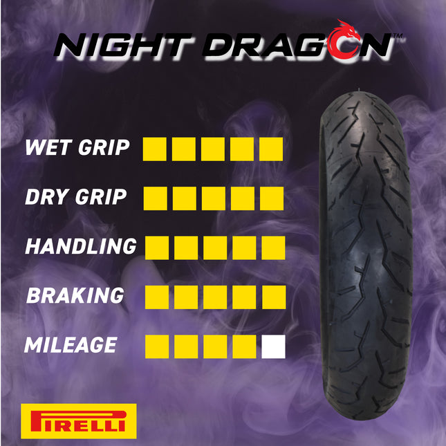 Pirelli Night Dragon 140/75R17 M/C 67V TL Cruiser Motorcycle Front Tire - Superior Traction & Handling for High-Performance Cruisers w/ Keychain