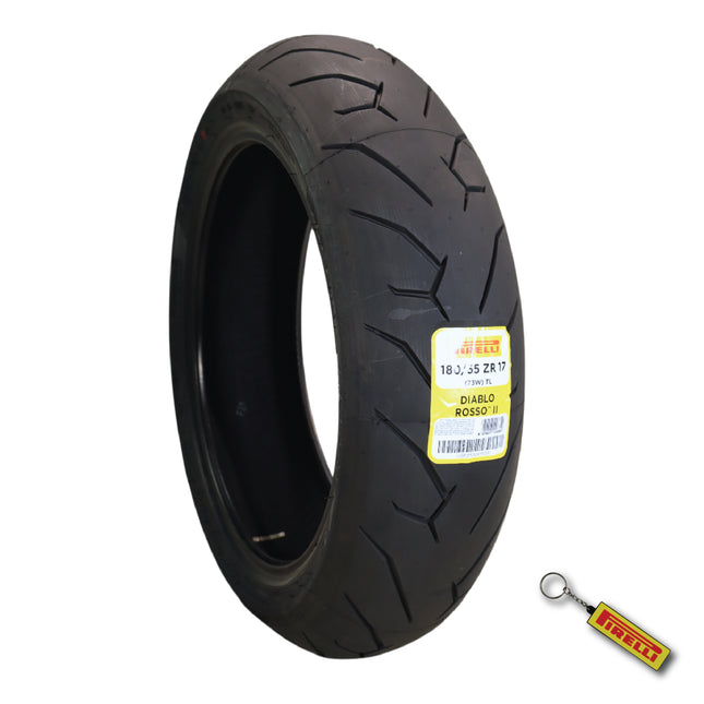 Pirelli Diablo Rosso II 180/55 ZR 17 M/C (73W) TL Rear Motorcycle Tire - High Performance, Durable, and Reliable: Sport Performance for Road Use with Keychain