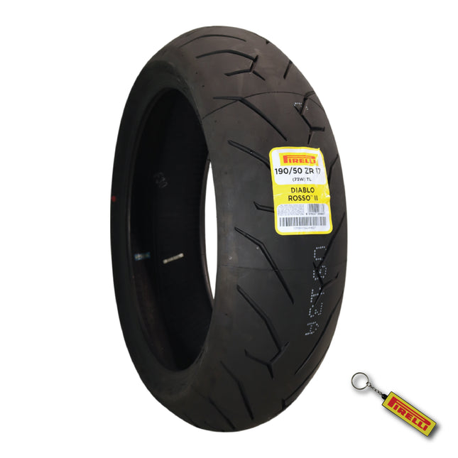 Pirelli Diablo Rosso II 190/50 ZR 17 M/C (73W) TL Rear Motorcycle Tire - High Performance, Durable, and Reliable: Sport Performance for Road Use with Keychain