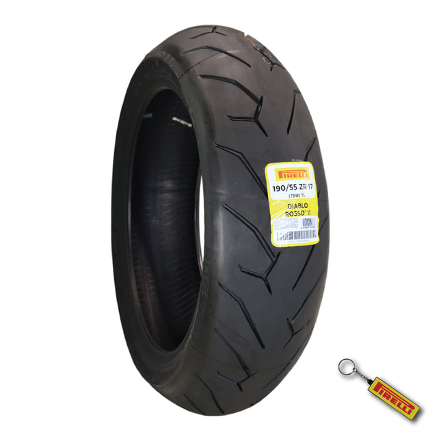 Pirelli Diablo Rosso II 190/55 ZR 17 M/C (75W) TL Rear Motorcycle Tire - High Performance, Durable, and Reliable: Sport Performance for Road Use with Keychain