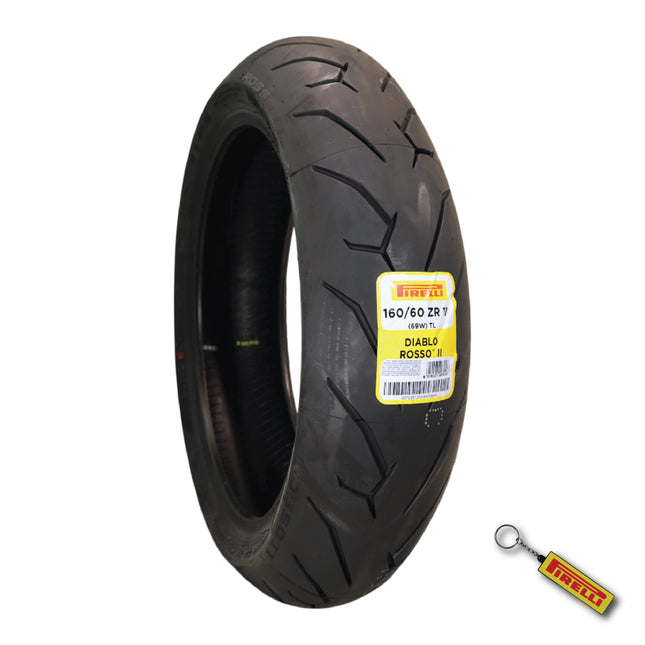 Pirelli Diablo Rosso II 160/60 ZR 17 M/C (69W) TL Rear Motorcycle Tire - High Performance, Durable, and Reliable: Sport Performance for Road Use with Keychain