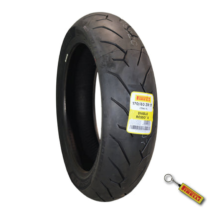 Pirelli Diablo Rosso II 170/60 ZR 17 M/C (72W) TL Rear Motorcycle Tire - High Performance, Durable, and Reliable: Sport Performance for Road Use  with Keychain