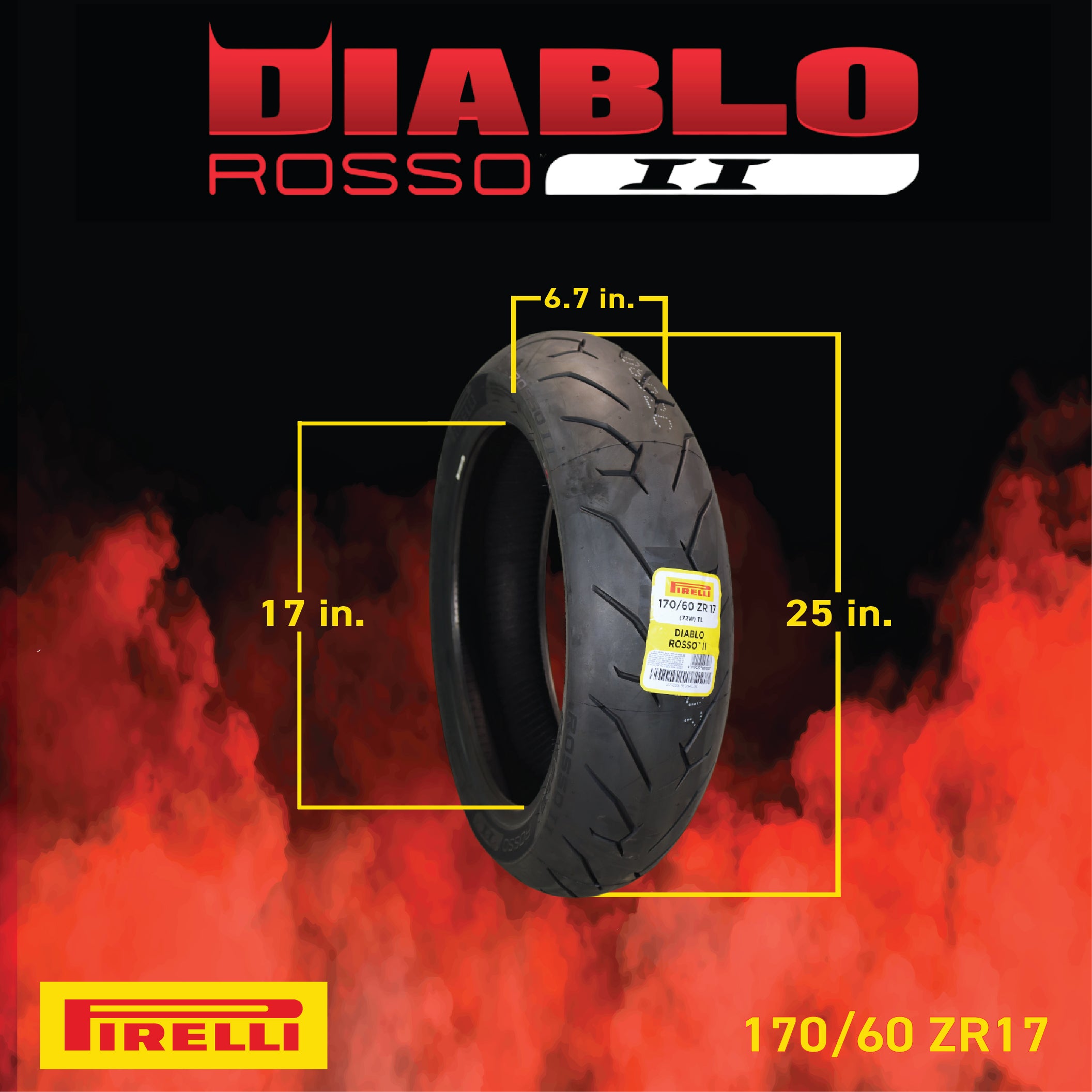 Pirelli Diablo Rosso II 170/60 ZR 17 M/C (72W) TL Rear Motorcycle Tire - High Performance, Durable, and Reliable: Sport Performance for Road Use  with Keychain