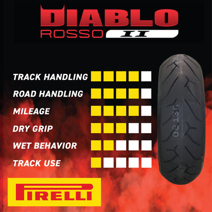 Pirelli Diablo Rosso II 170/60 ZR 17 M/C (72W) TL Rear Motorcycle Tire - High Performance, Durable, and Reliable: Sport Performance for Road Use  with Keychain
