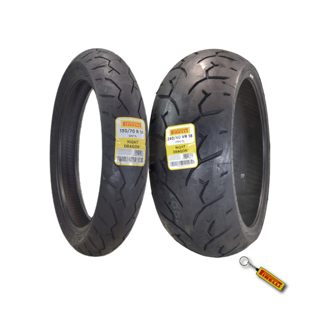 Pirelli Night Dragon Tire Set: 130/70R18 M/C 63V TL Front  & 240/40VR18 M/C 79V TL Rear Cruiser Motorcycle Tires - Superior Traction & Handling for High-Performance Cruisers with Keychain