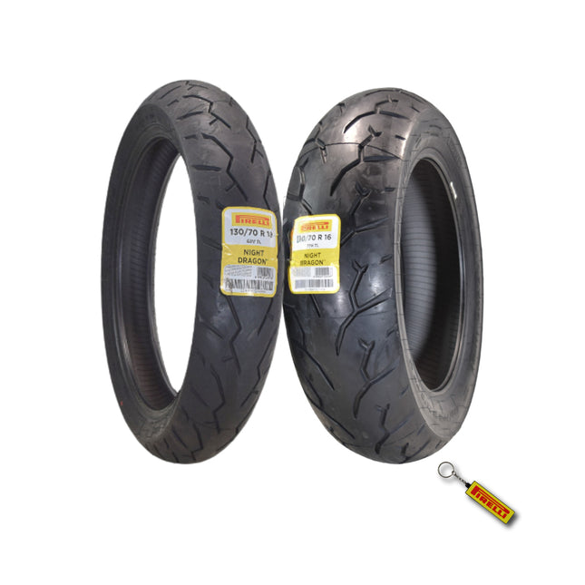 Pirelli Night Dragon Tire Set: 130/70R18 M/C 63V TL Front  & 180/70R16 M/C 77H TL Rear Cruiser Motorcycle Tires - Superior Traction & Handling for High-Performance Cruisers with Keychain