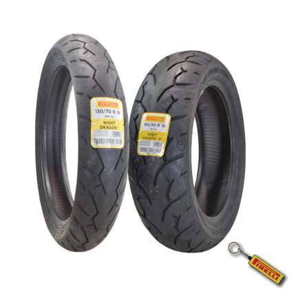 Pirelli Night Dragon Tire Set: 130/70R18 M/C 63V TL Front & 180/60R16 M/C 80H REINFTL Rear Cruiser Motorcycle Tires - Superior Traction & Handling for High-Performance Cruisers with Keychain