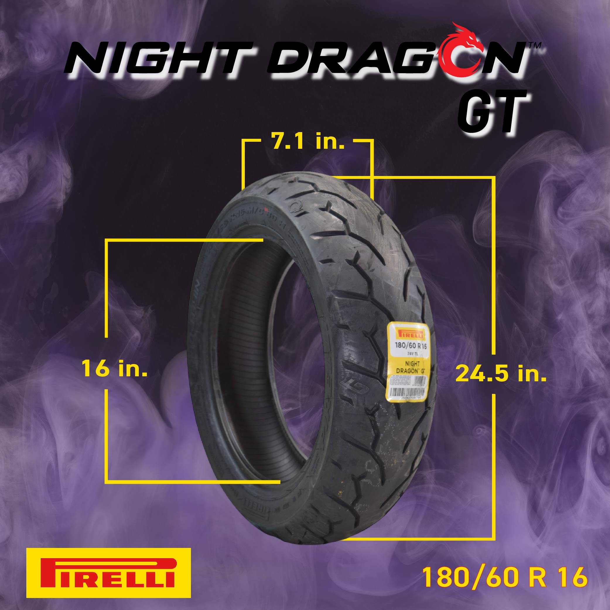 PIRELLI NIGHT DRAGON-130/70 R 18 M/C (63V) TL Pirelli Night Dragon GT 180/60R16 M/C 80H REINFTL Cruiser Motorcycle Rear Tire w/ Keychain