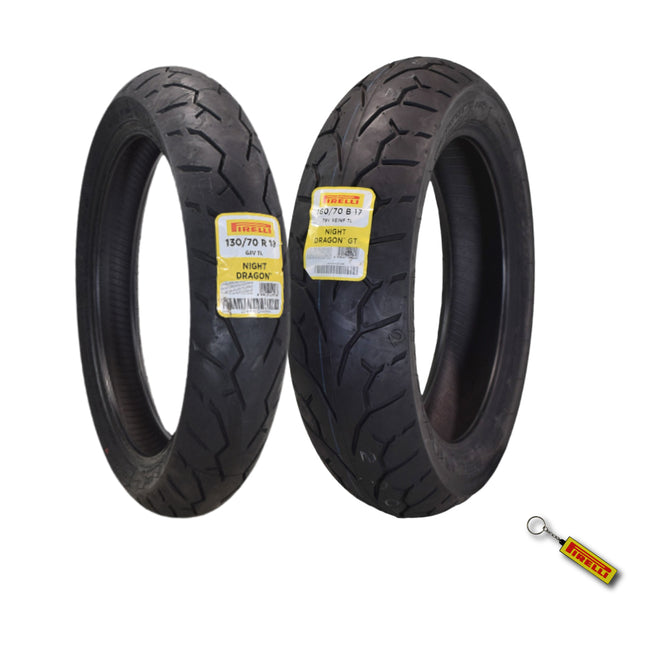 Pirelli Night Dragon Tire Set: 130/70R18 M/C 63V TL Front & 160/70B17 M/C 79V REINFTL Rear Cruiser Motorcycle Tires - Superior Traction & Handling for High-Performance Cruisers with Keychain