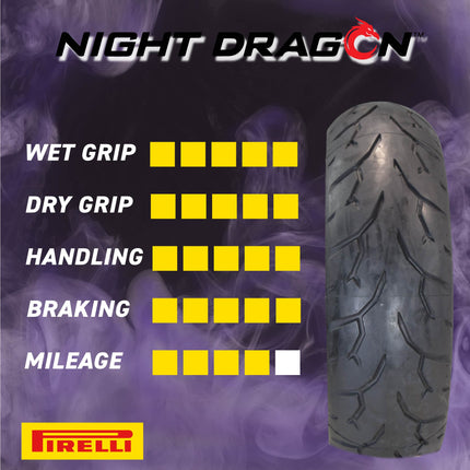 Pirelli Night Dragon 180/70R16 M/C 77H TL Cruiser Motorcycle Rear Tire - Superior Traction & Handling for High-Performance Cruisers w/ Keychain