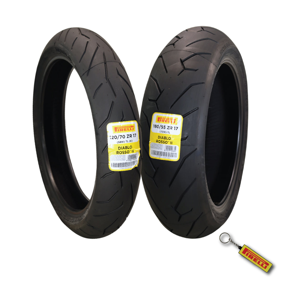 Pirelli Diablo Rosso II 120/70 ZR 17 M/C (58W) TL (K) Front & 180/55 ZR 17 M/C (73W) TL Rear Motorcycle Tire- Sport Performance  Road  Use Tire Set with Keychain