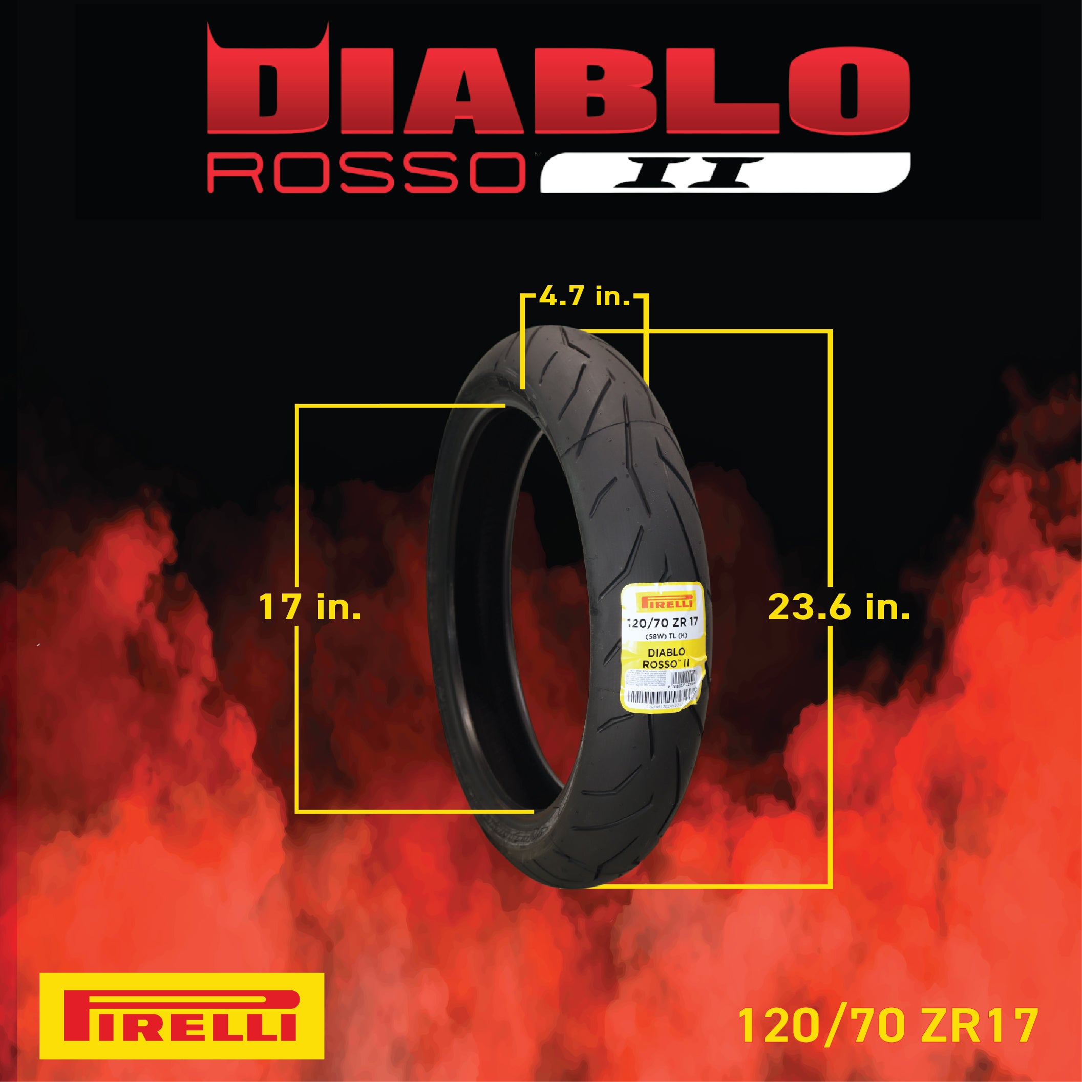 Pirelli Diablo Rosso II 120/70 ZR 17 M/C (58W) TL (K) Front & 180/55 ZR 17 M/C (73W) TL Rear Motorcycle Tire- Sport Performance  Road  Use Tire Set with Keychain