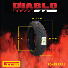 Pirelli Diablo Rosso II 120/70 ZR 17 M/C (58W) TL (K) Front & 180/55 ZR 17 M/C (73W) TL Rear Motorcycle Tire- Sport Performance  Road  Use Tire Set with Keychain