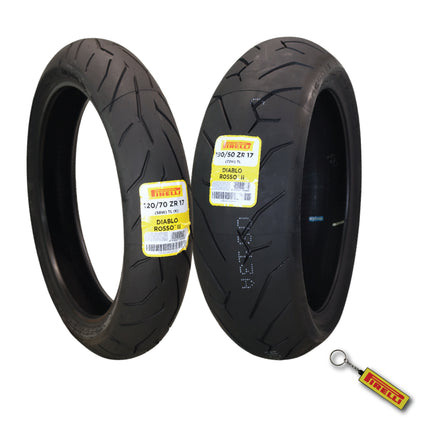 Pirelli Diablo Rosso II  120/70 ZR 17 M/C (58W) TL (K) Front & 190/50 ZR 17 M/C (73W) TL Rear Motorcycle Tires- Sport Performance for Road Use Tire Set with Keychain